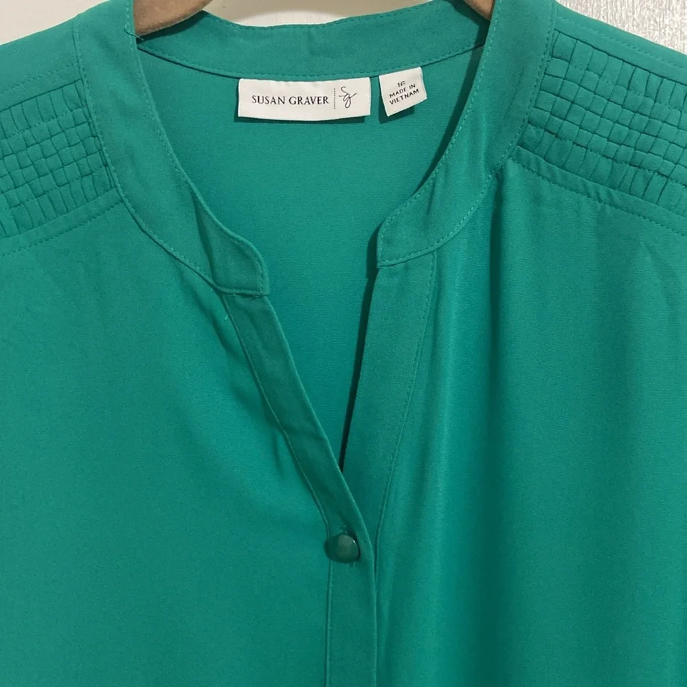 Susan Graber Teal Long Sleeve Blouse size 16 - Picture 2 of 10